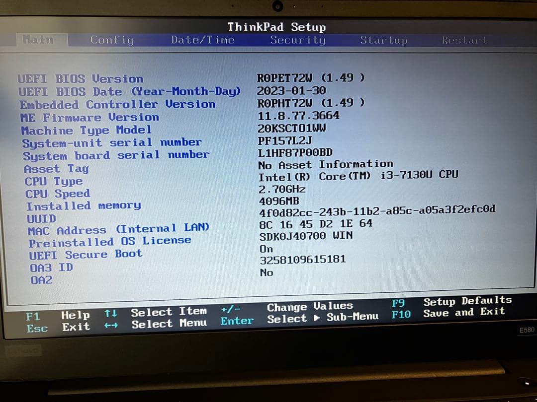超美品Lenovo ThinkPad E580 Core i3