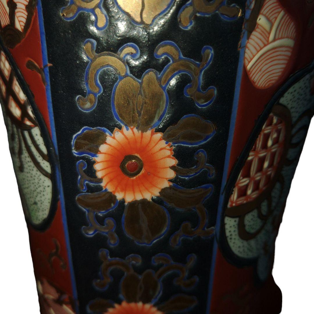 薩摩 九谷 有田金彩草花文双耳花瓶　高さ36.5cm