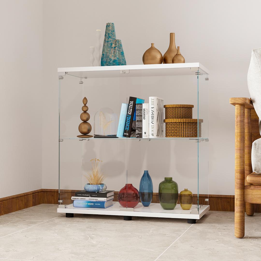 【新品】２段ワイド ホワイト コレクションケース ガラス フィギュアケース 棚