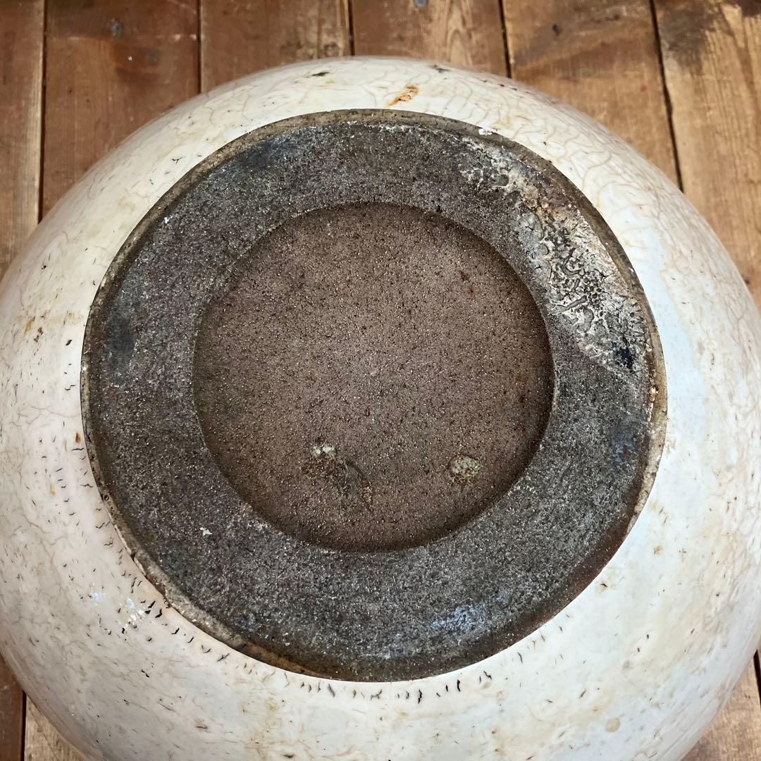 C-5 昭和レトロ 大型 貫入 大鉢 白磁 鉢カバー 花瓶 花器 フラワー