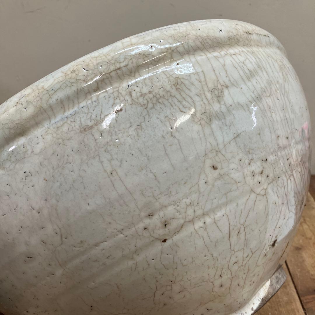 C-5 昭和レトロ 大型 貫入 大鉢 白磁 鉢カバー 花瓶 花器 フラワー