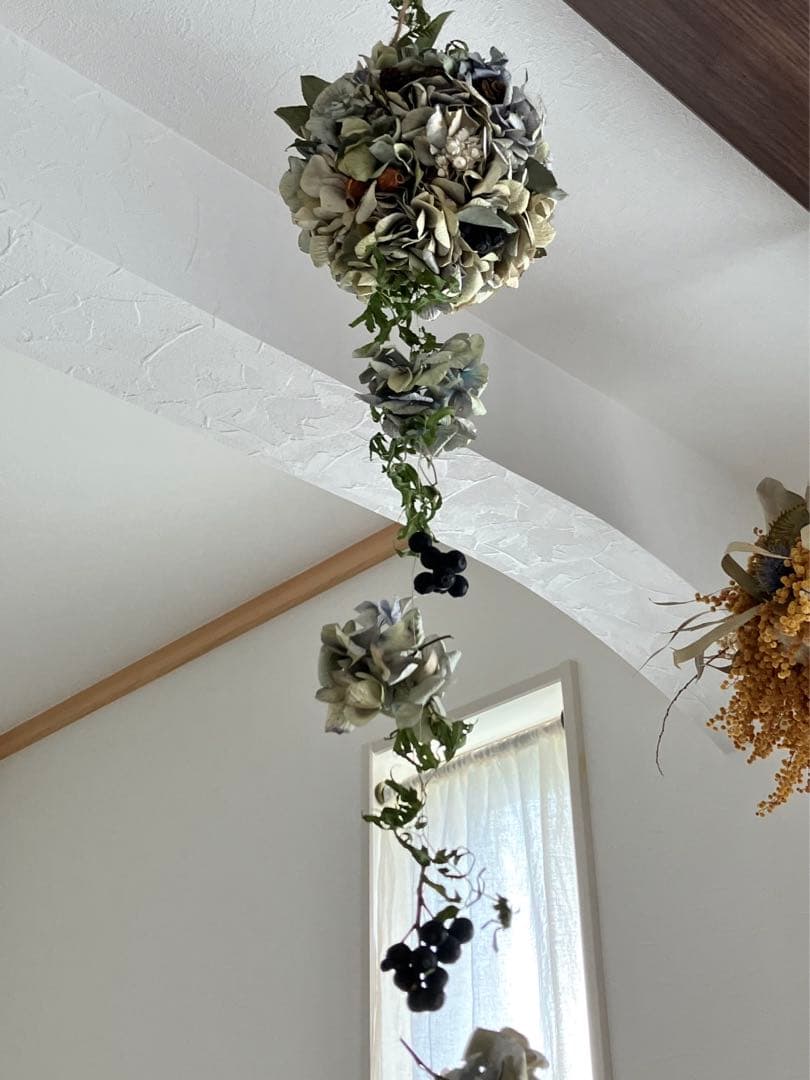 秋色紫陽花のフラワーボール☆フライングボール☆ドライフラワーボール