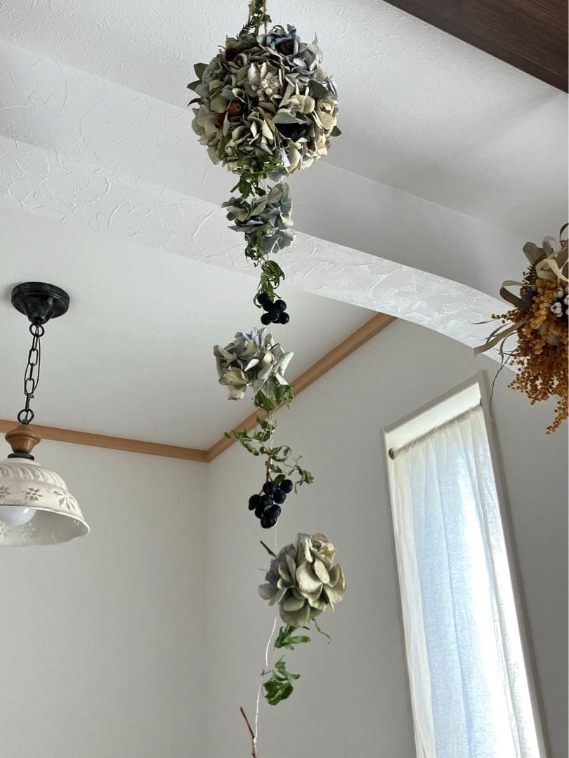 秋色紫陽花のフラワーボール☆フライングボール☆ドライフラワーボール