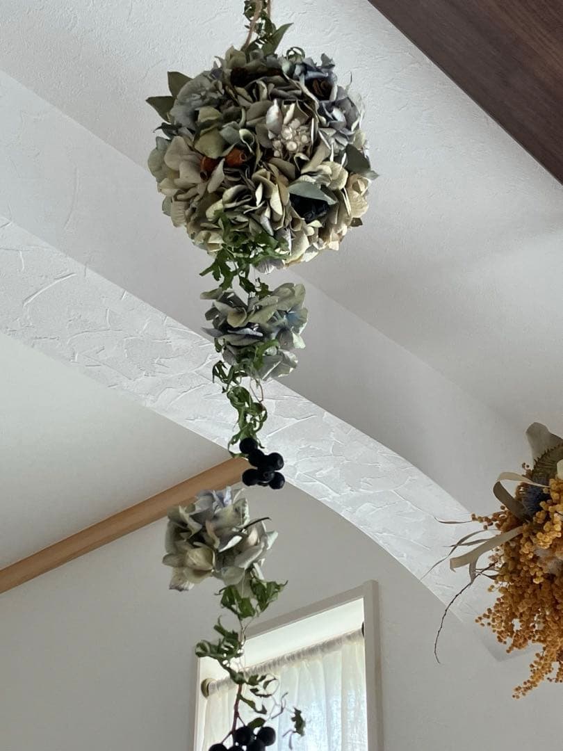 秋色紫陽花のフラワーボール☆フライングボール☆ドライフラワーボール