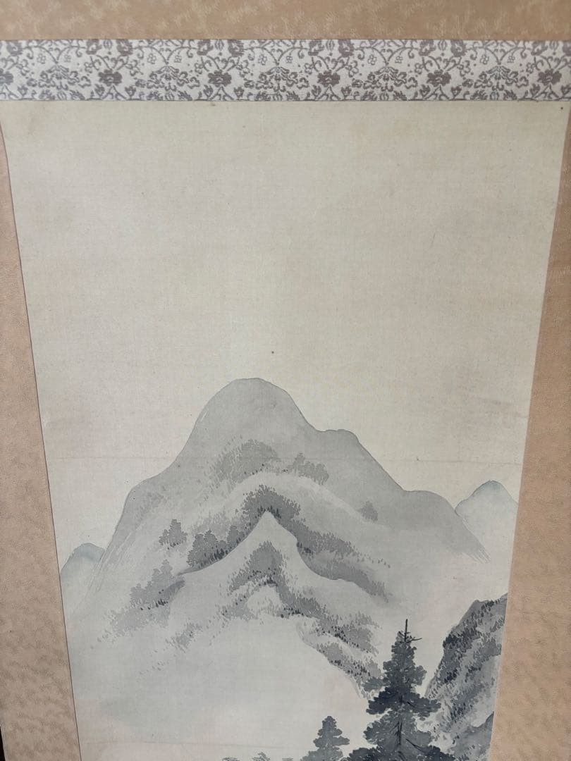 掛軸 山水画 墨彩画 日本画 風景画 インテリア アンティーク