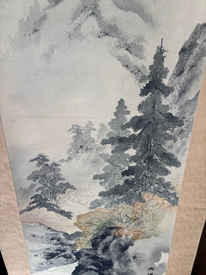 掛軸 山水画 墨彩画 日本画 風景画 インテリア アンティーク
