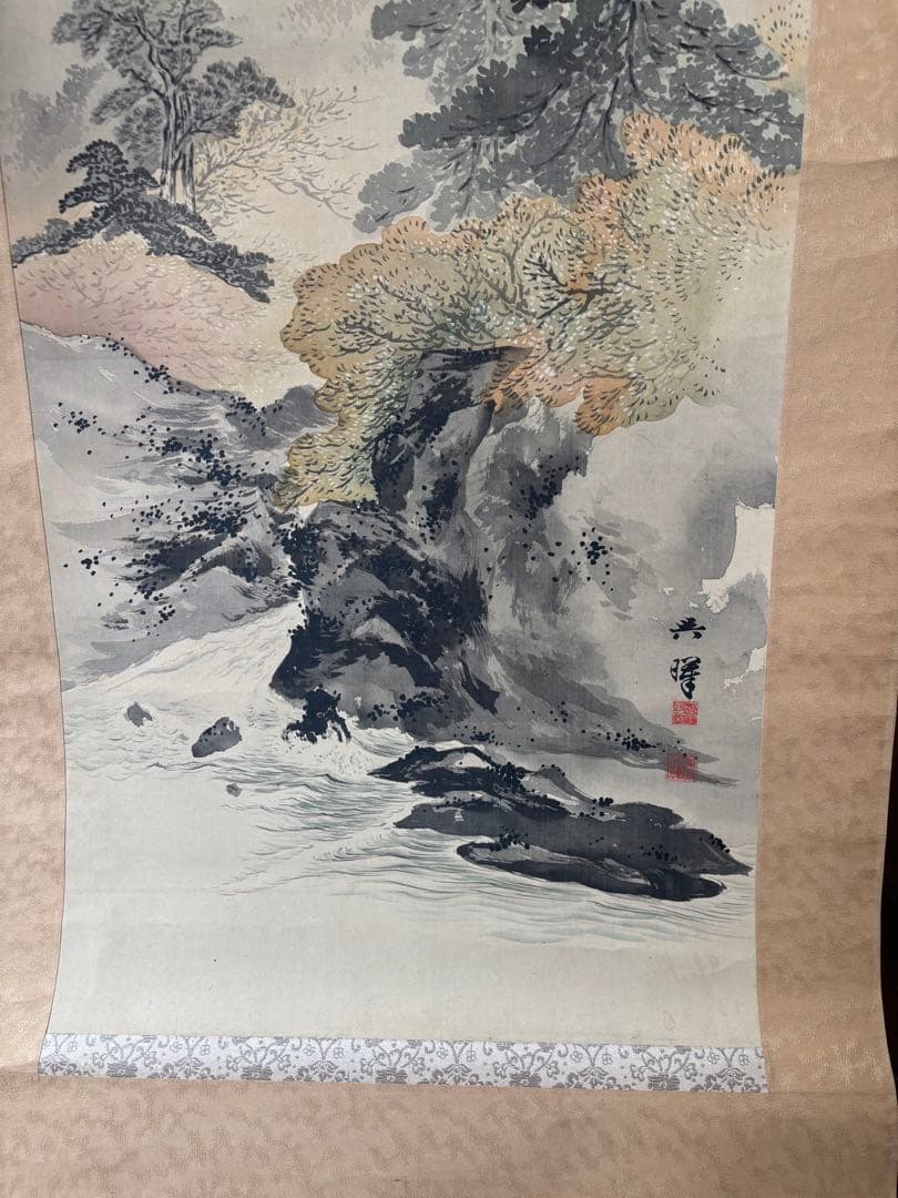 掛軸 山水画 墨彩画 日本画 風景画 インテリア アンティーク