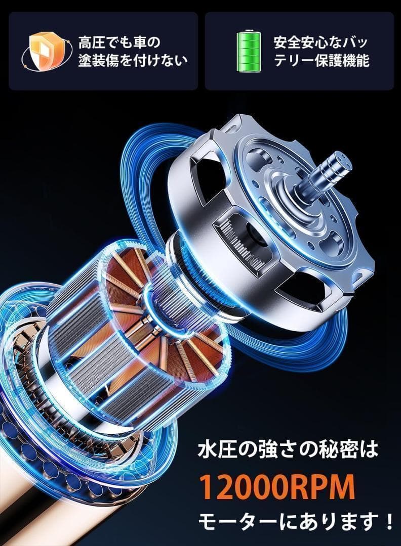 高圧洗浄機 コードレス洗浄機【2024年増圧版 6Mpa最大吐出圧力】充電式