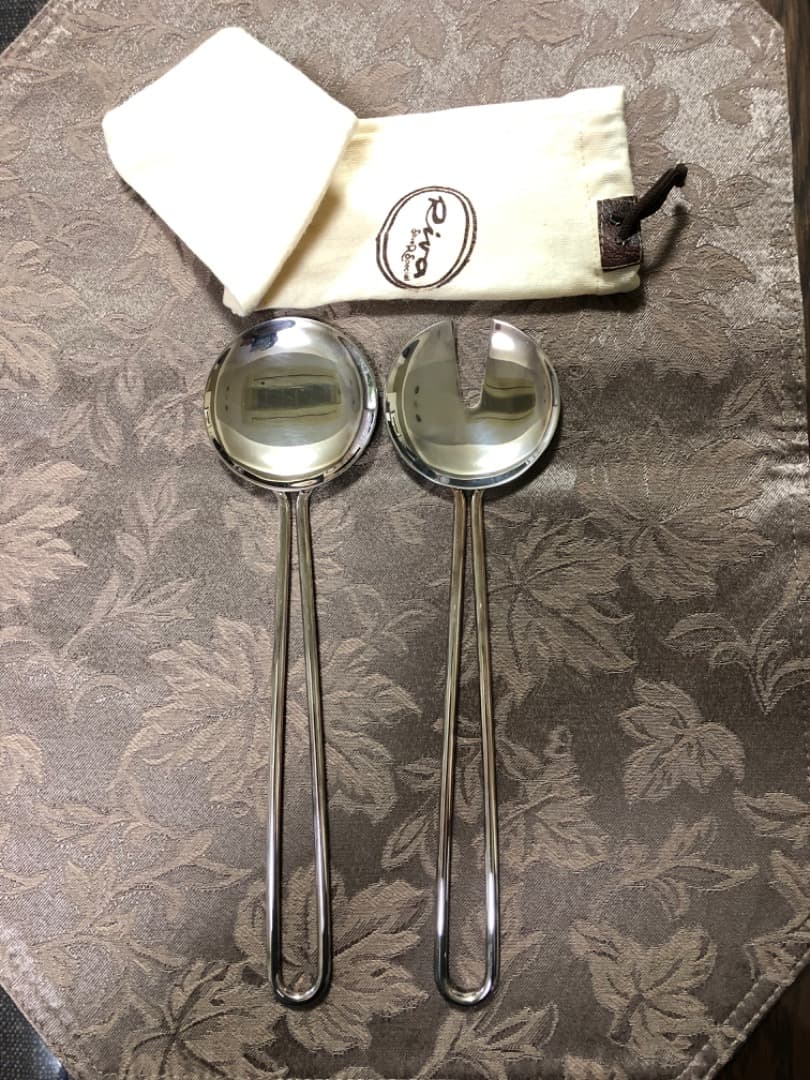 Riva Silver (未使用保存品)のサラダサーバー，サービススプーンセット