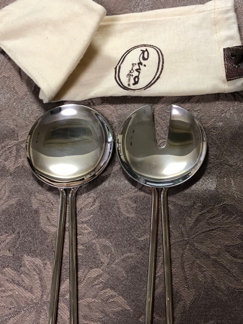 Riva Silver (未使用保存品)のサラダサーバー，サービススプーンセット