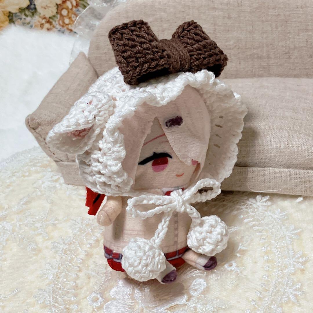 10㎝ ちびぐるみ　にじぱぺ　ぬい服　子ひつじちゃんボンネット　リボン付き　茶色