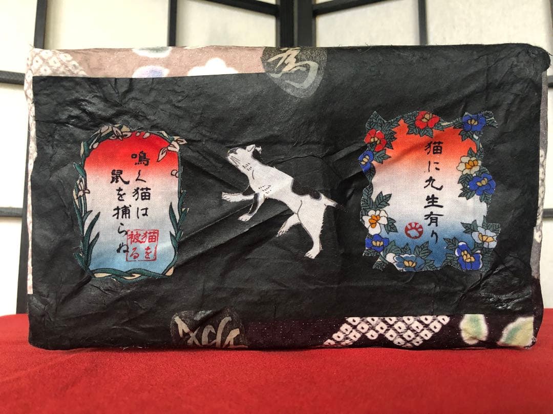一閑張り　一閑張りバック　蹴鞠猫 歌川国芳　正絹　猫