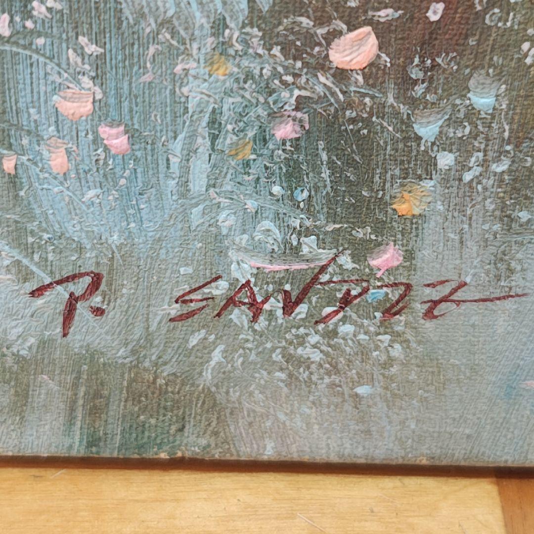 【油彩画】海辺の女性と花畑　北欧アート　12号　約50×60cm