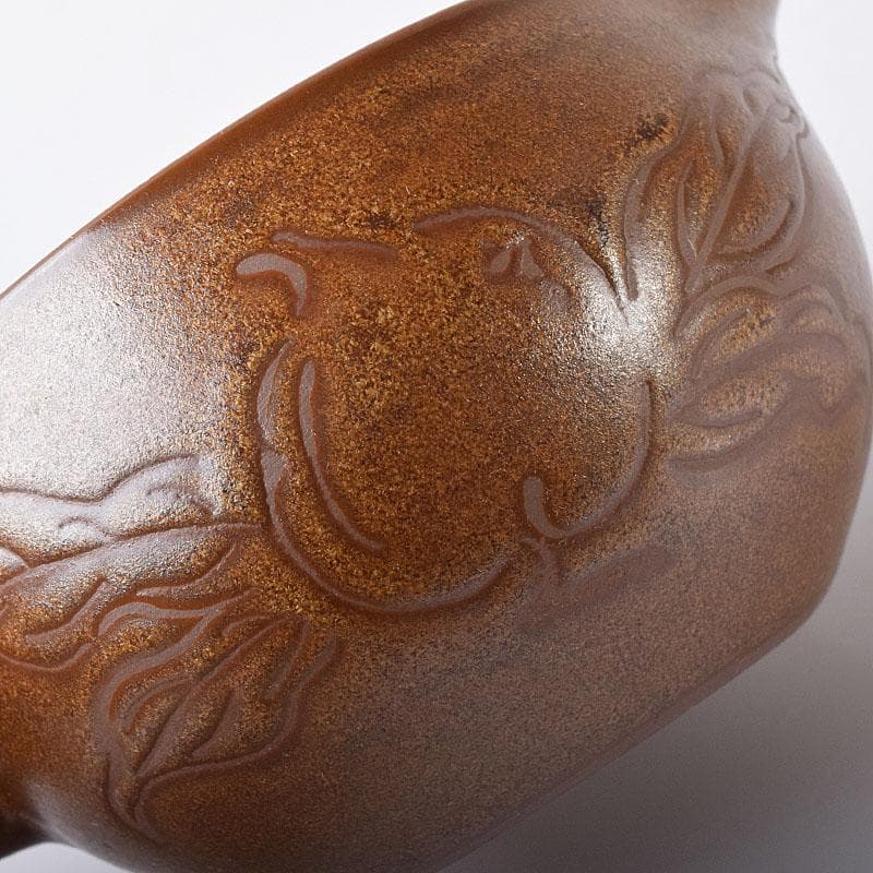 佐渡無名異焼　藤井波山造　朱泥　茶碗五客　急須　湯冷　茶器揃　共箱　VR8436