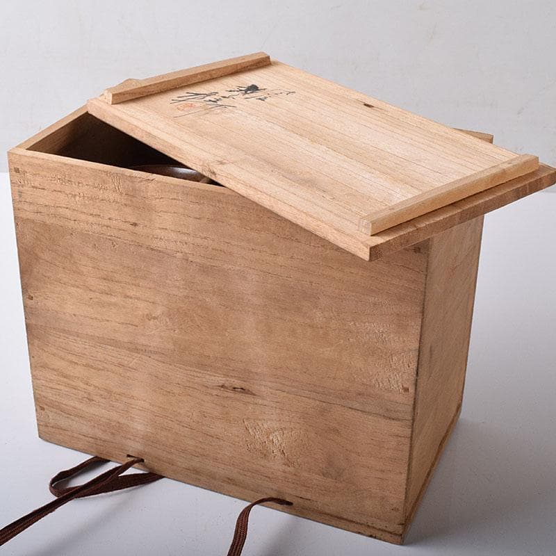 佐渡無名異焼　藤井波山造　朱泥　茶碗五客　急須　湯冷　茶器揃　共箱　VR8436