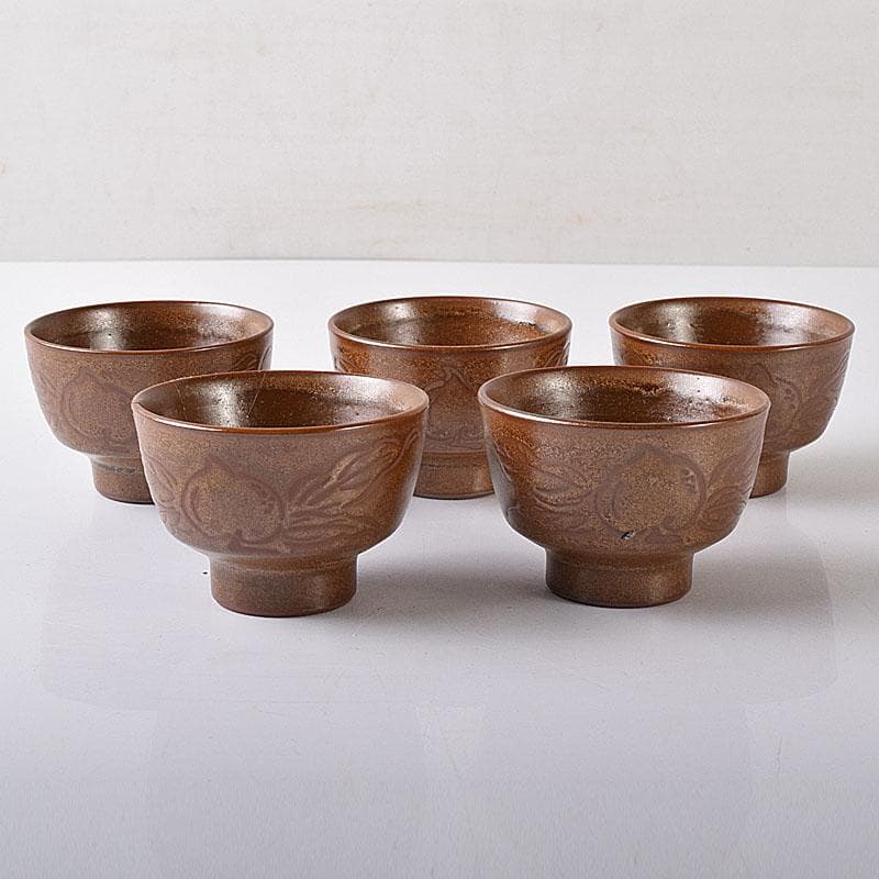 佐渡無名異焼　藤井波山造　朱泥　茶碗五客　急須　湯冷　茶器揃　共箱　VR8436