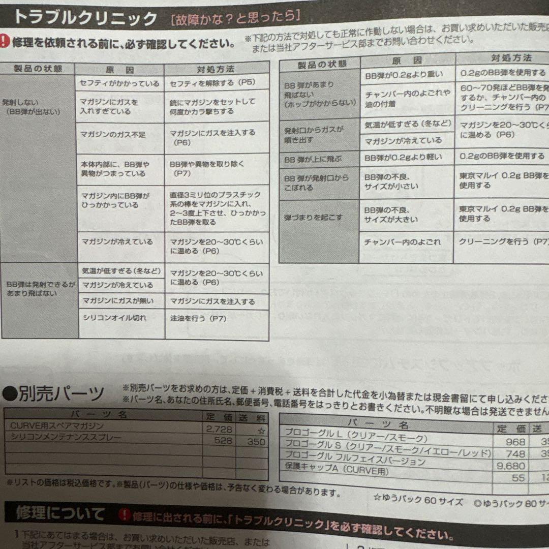 ガスガン　CURVE カーヴ　ストックに如何ですか　新品未使用　試し撃ちのみ