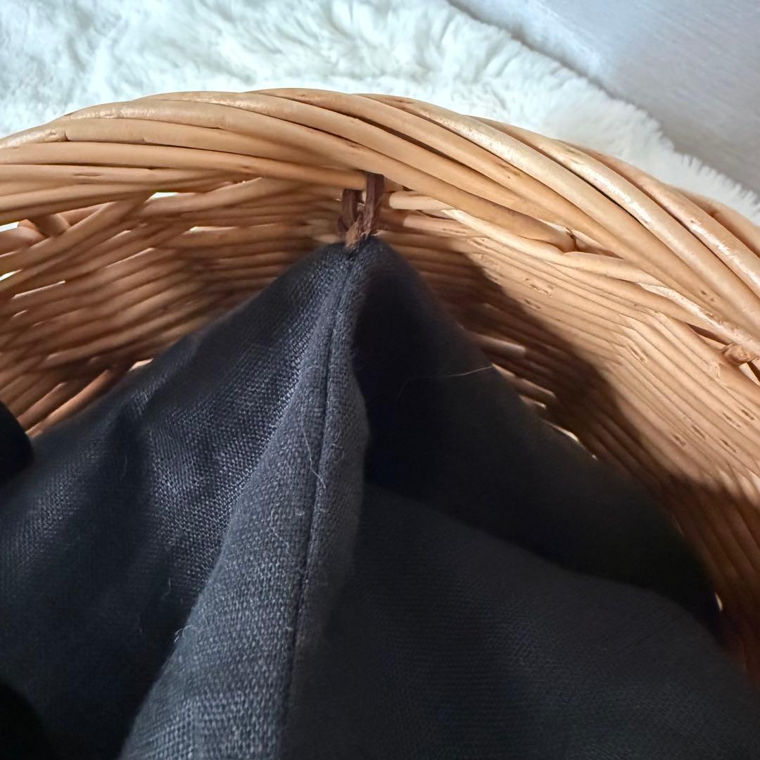 【美品⭐︎未使用】リボン 丸かごバッグ 巾着ブラック 取り外しファー付き