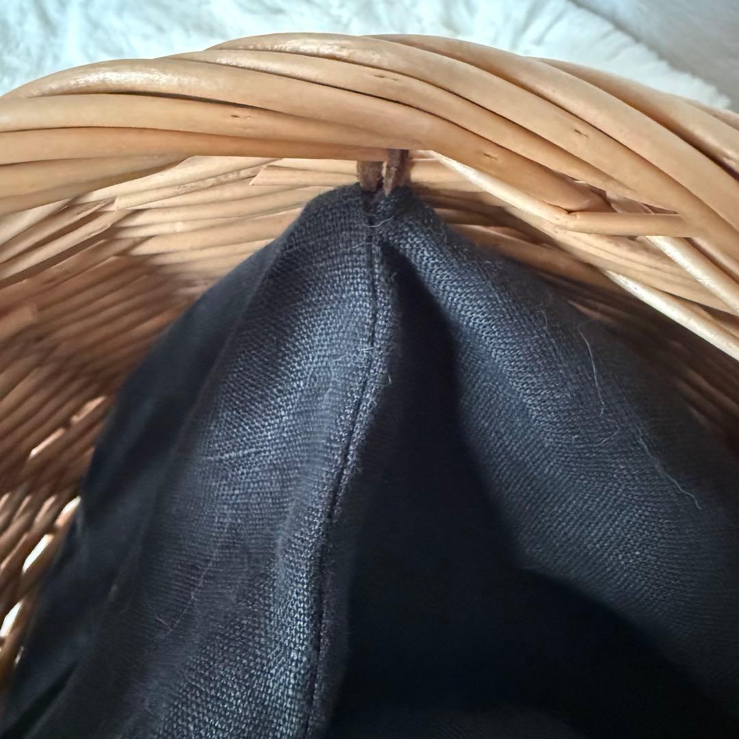 【美品⭐︎未使用】リボン 丸かごバッグ 巾着ブラック 取り外しファー付き