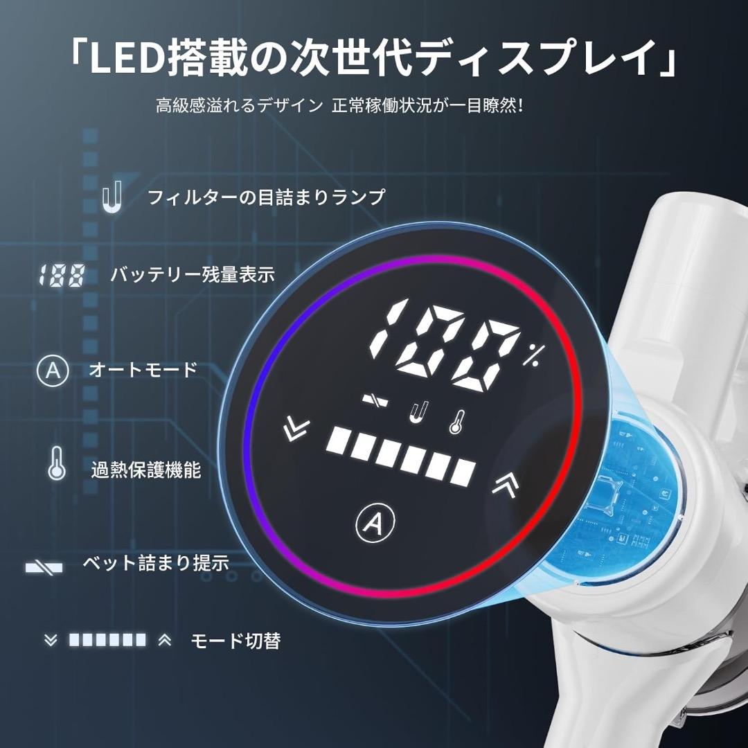 掃除機 コードレス　自動式吸引力AI　70000pa　強力吸引力　LEDライト