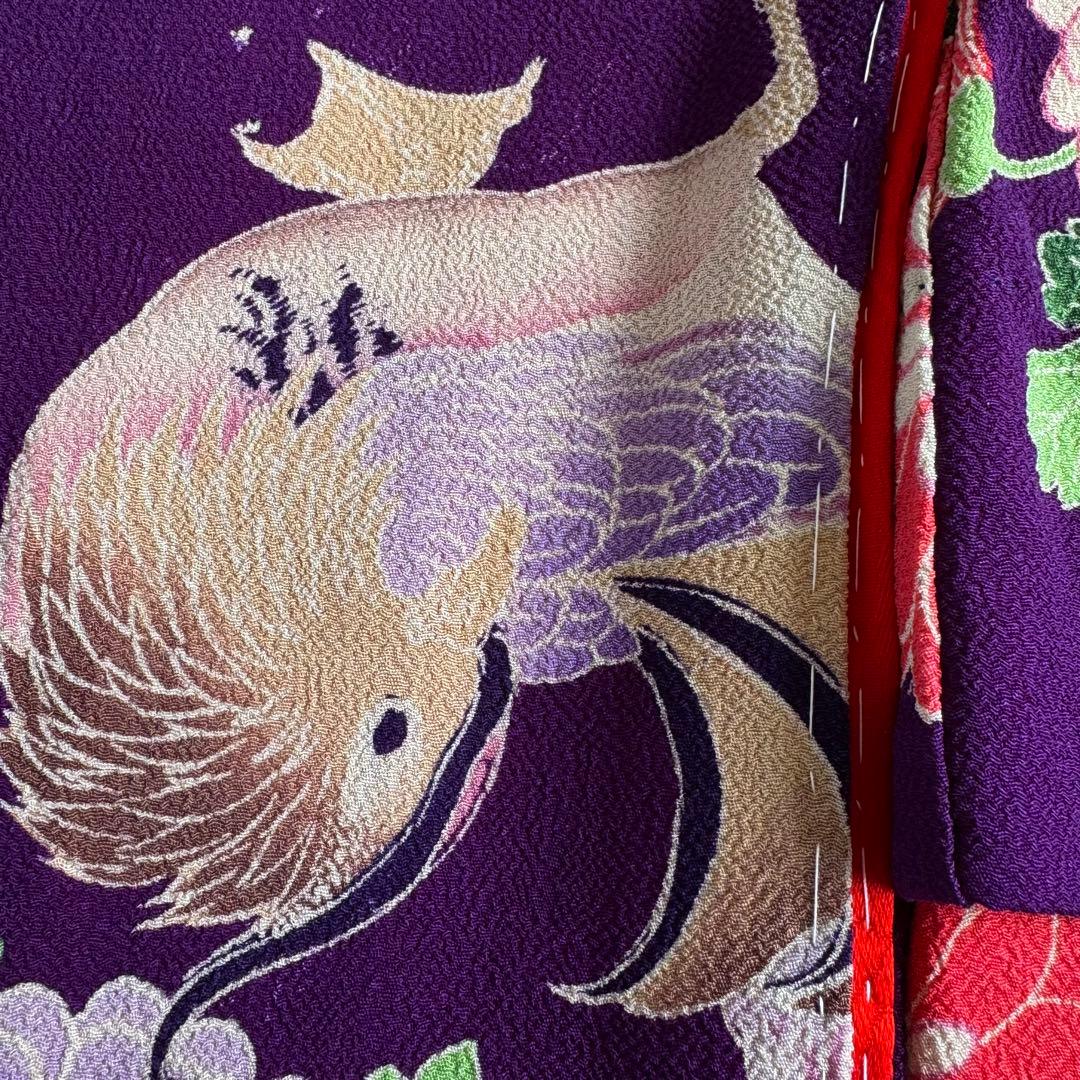 市松人形 12号(42cm)サイズの着物　比翼仕立て　紫　菊おしどり　て