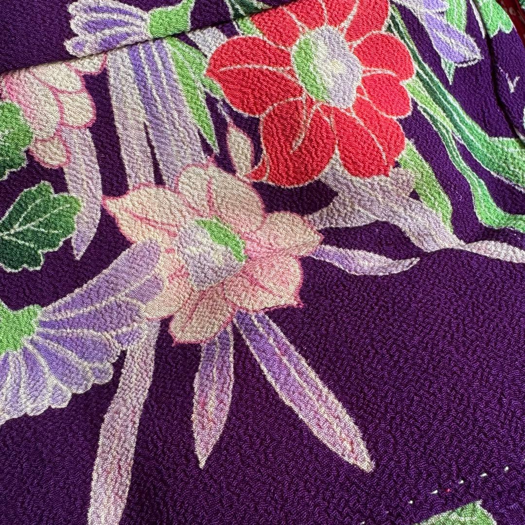 市松人形 12号(42cm)サイズの着物　比翼仕立て　紫　菊おしどり　て