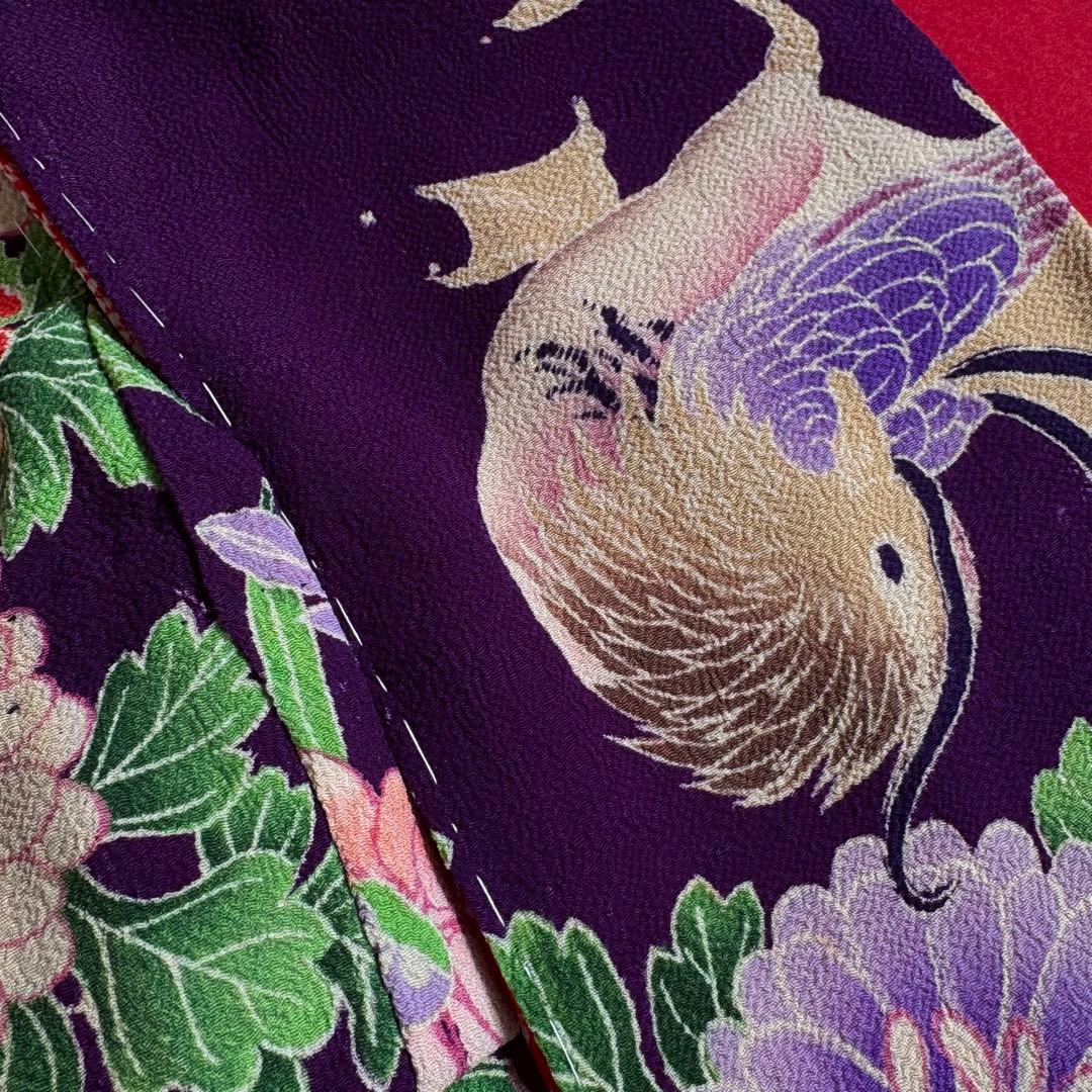 市松人形 12号(42cm)サイズの着物　比翼仕立て　紫　菊おしどり　て