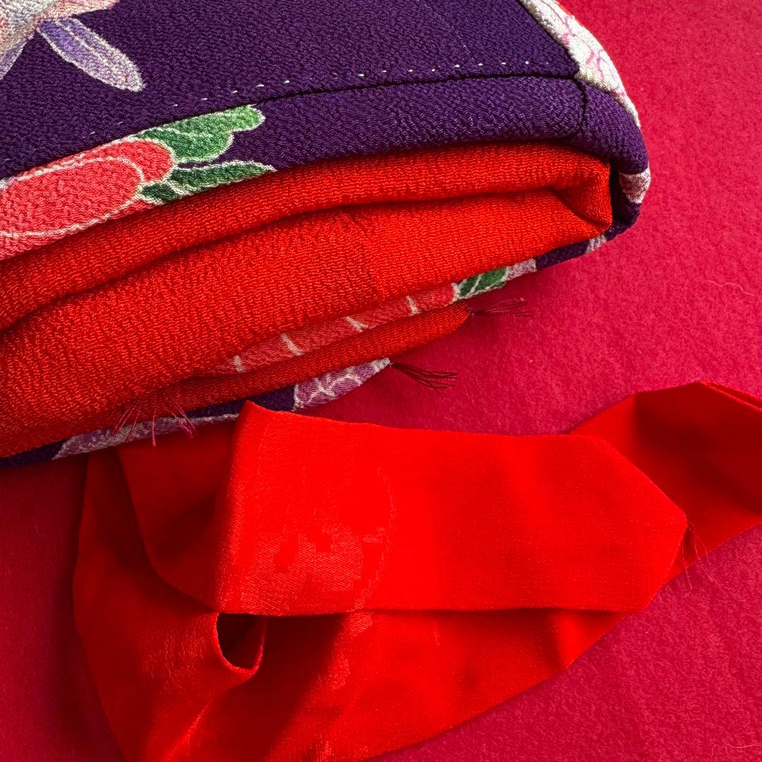 市松人形 12号(42cm)サイズの着物　比翼仕立て　紫　菊おしどり　て