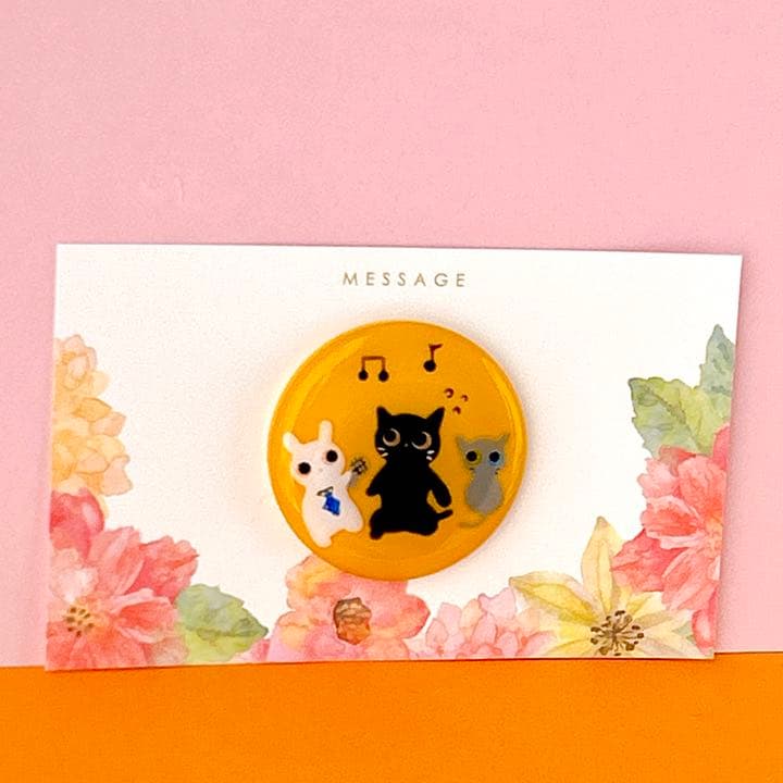 手書き　それでは、歌っていただきましょう！　ヘアゴム　ブローチ　レジン　猫