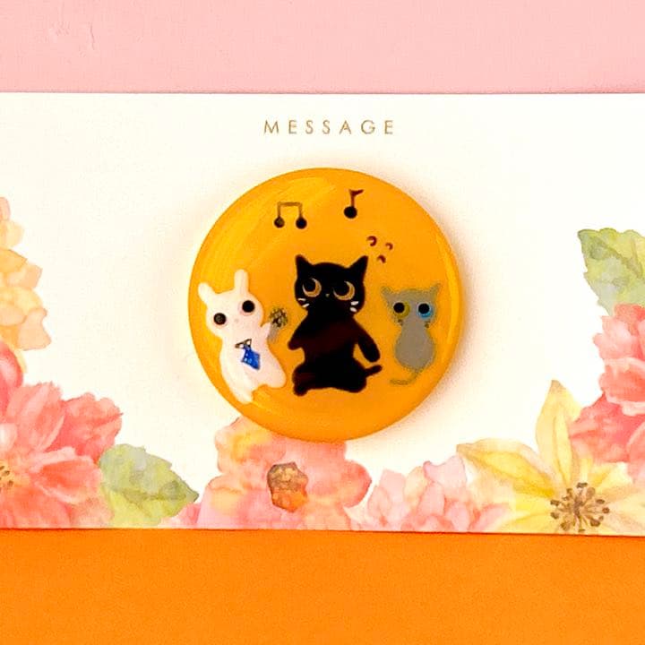 手書き　それでは、歌っていただきましょう！　ヘアゴム　ブローチ　レジン　猫