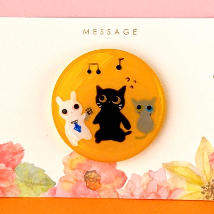 手書き　それでは、歌っていただきましょう！　ヘアゴム　ブローチ　レジン　猫