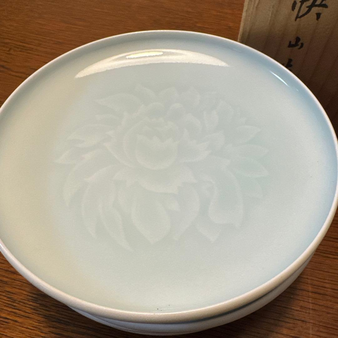 快山窯　青白磁　牡丹文銘々皿　5客