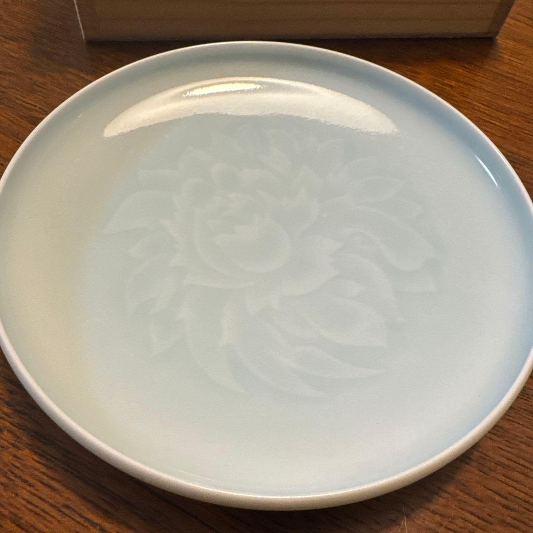 快山窯　青白磁　牡丹文銘々皿　5客