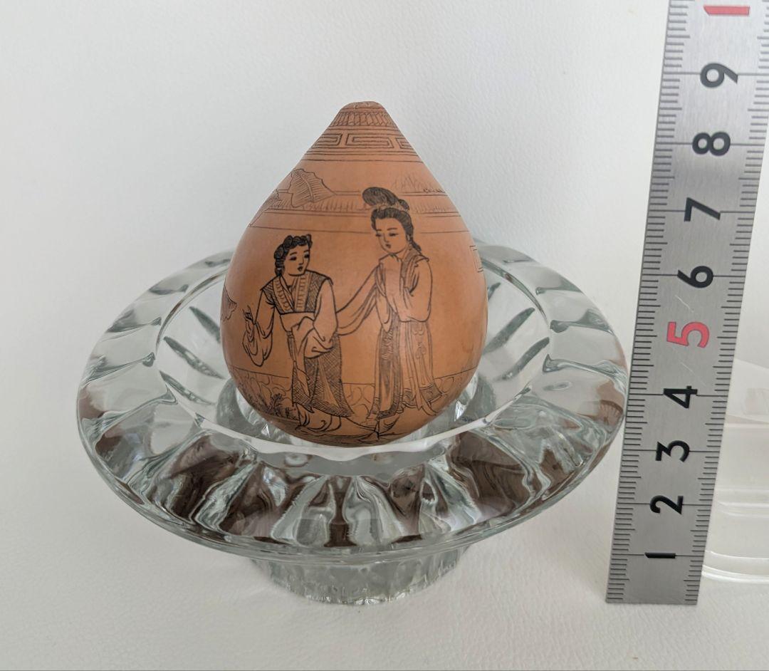 中国美術工芸品　瓢箪　ひょうたん　手彫り人物画　ヴィンテージ