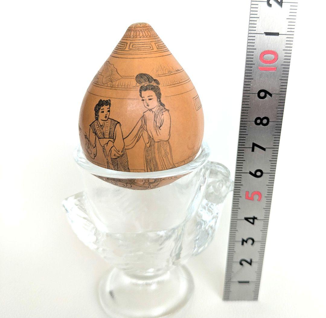 中国美術工芸品　瓢箪　ひょうたん　手彫り人物画　ヴィンテージ