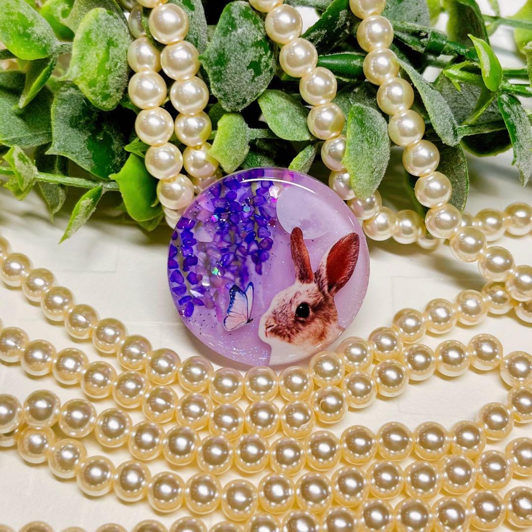 リリィ様お取置きレジンヘアゴム 手描きとシェル 藤の花朧月夜のうさぎNo.964