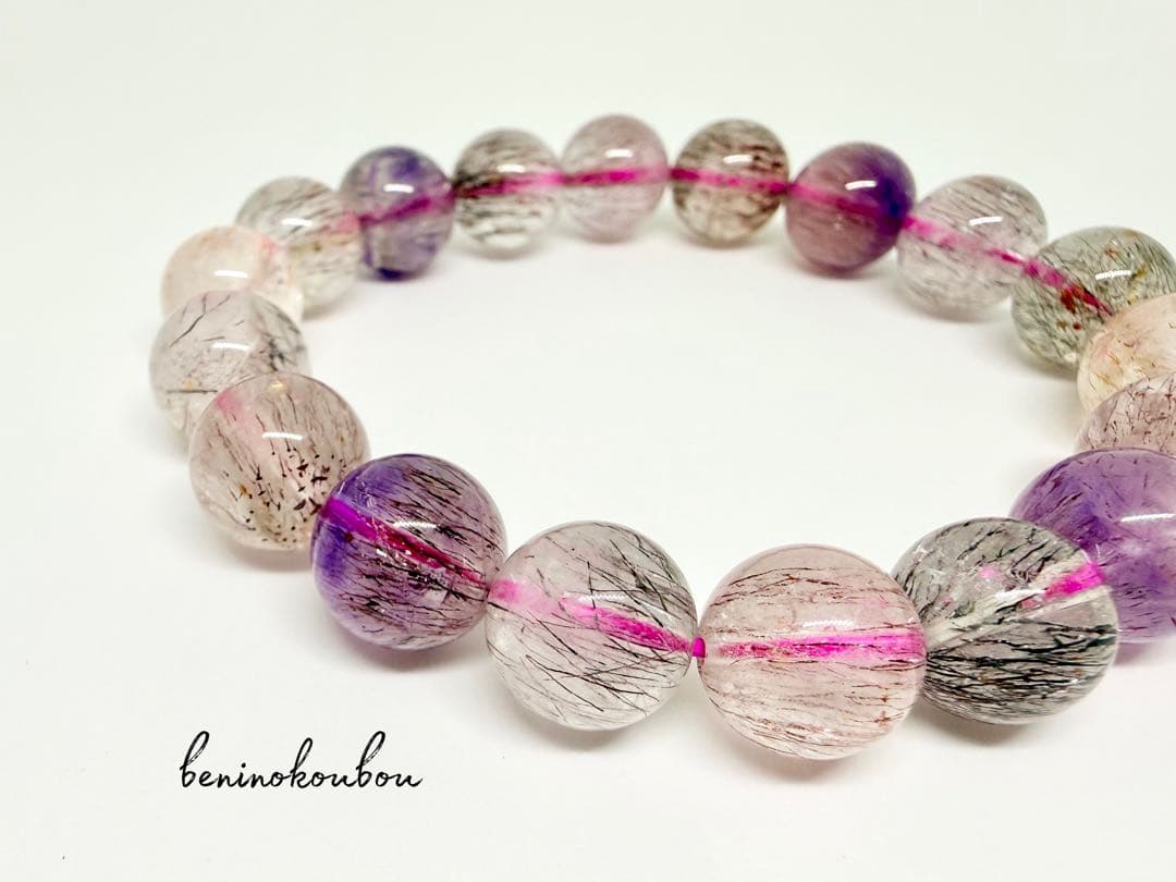 【一点物】高品質マルチカラー スーパーセブン 11mm 天然石ブレス｜総合運UP