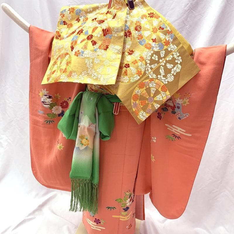 502ag11■七五三 千總 七歳 女児 着物&長襦袢 金駒刺繍 手鞠■美品