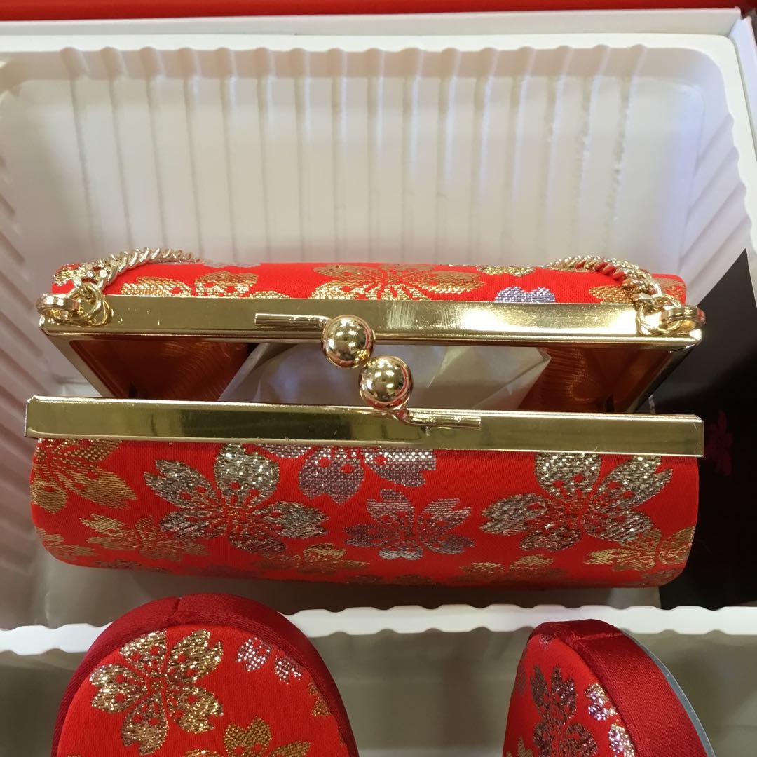 【新品未使用】3歳七五三衣装セット 赤と金　ポリエステル　9点セット