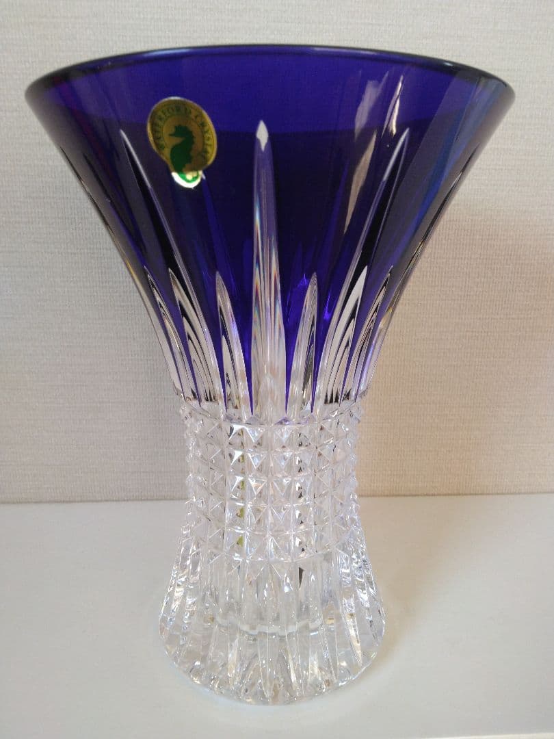 ウォーターフォード　花瓶　ダイヤモンドコバルト