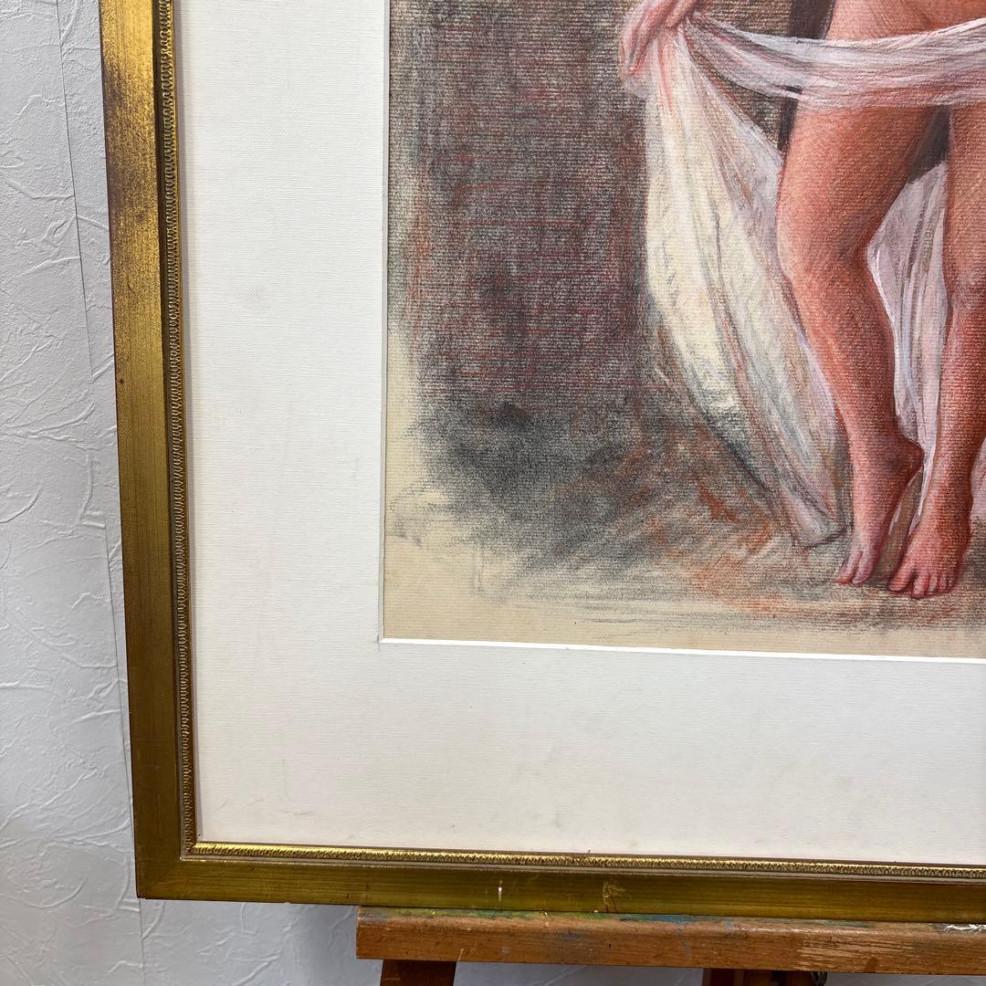 画家　串田都美雄 ヌードの鉛筆画 A3サイズ 金色フレーム