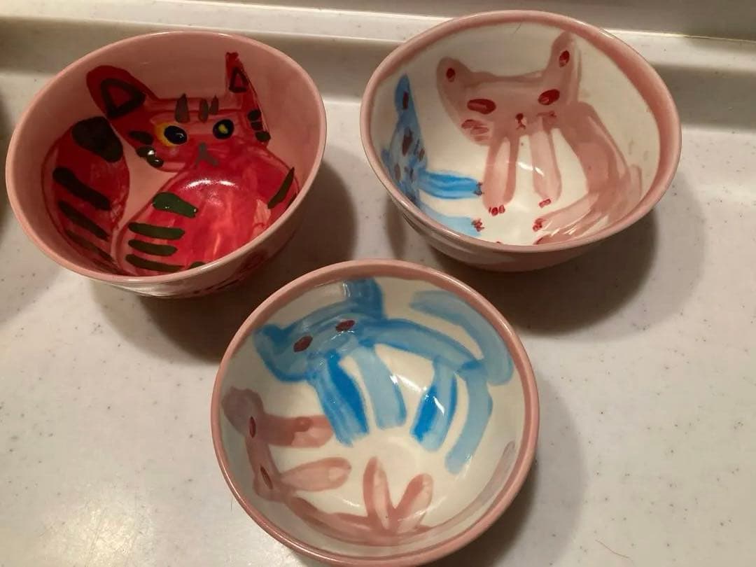 猫のイラスト 飯碗 3個セット キダサトコさん　chatoさん