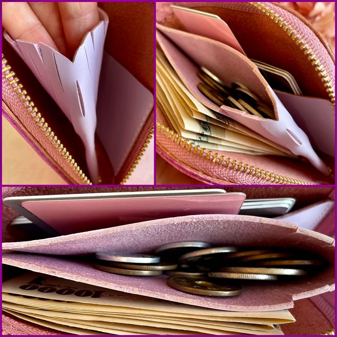 ミニ財布 　コンパクト　 L字ファスナー　ハートポケット　春財布 ♡桜ピンクⅠ♡