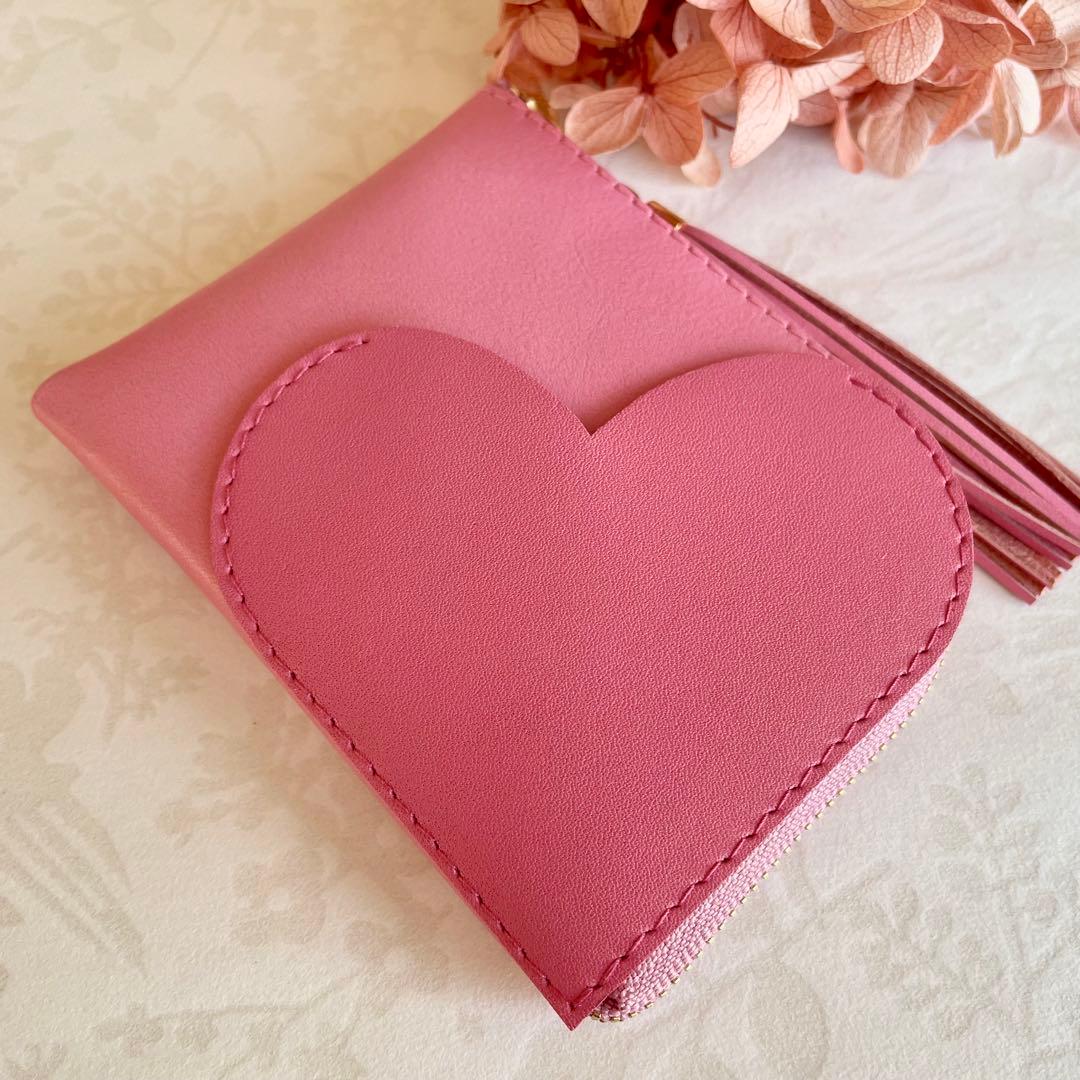 ミニ財布 　コンパクト　 L字ファスナー　ハートポケット　春財布 ♡桜ピンクⅠ♡