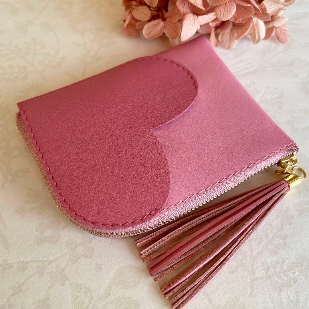 ミニ財布 　コンパクト　 L字ファスナー　ハートポケット　春財布 ♡桜ピンクⅠ♡