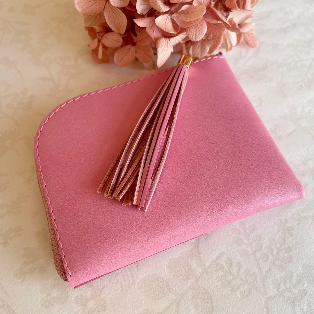 ミニ財布 　コンパクト　 L字ファスナー　ハートポケット　春財布 ♡桜ピンクⅠ♡