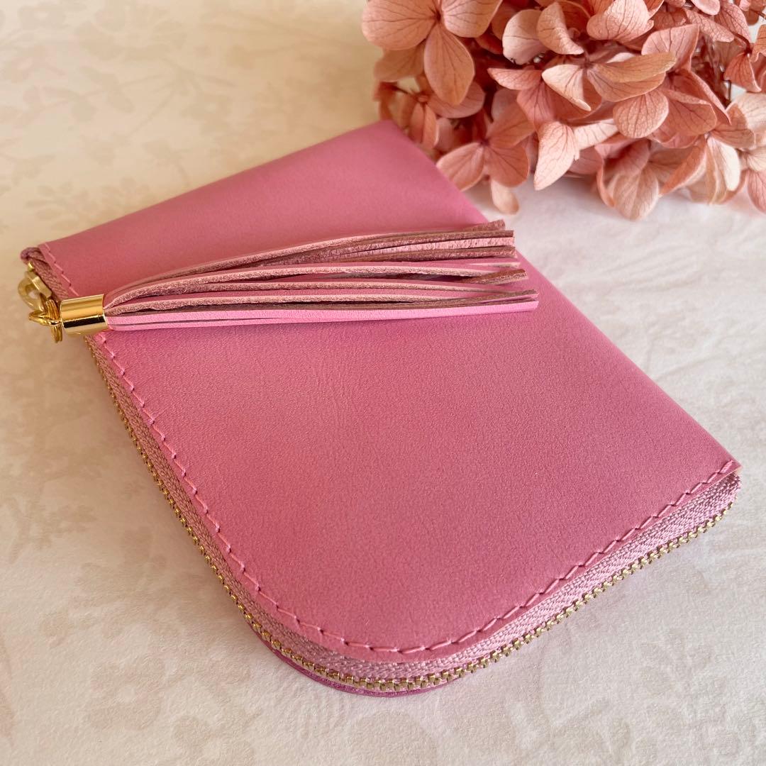 ミニ財布 　コンパクト　 L字ファスナー　ハートポケット　春財布 ♡桜ピンクⅠ♡