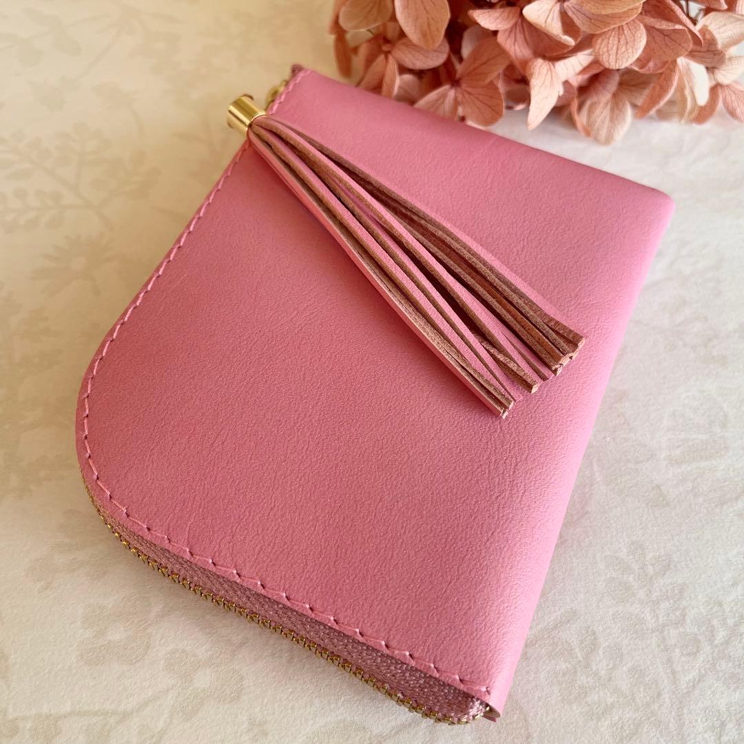 ミニ財布 　コンパクト　 L字ファスナー　ハートポケット　春財布 ♡桜ピンクⅠ♡