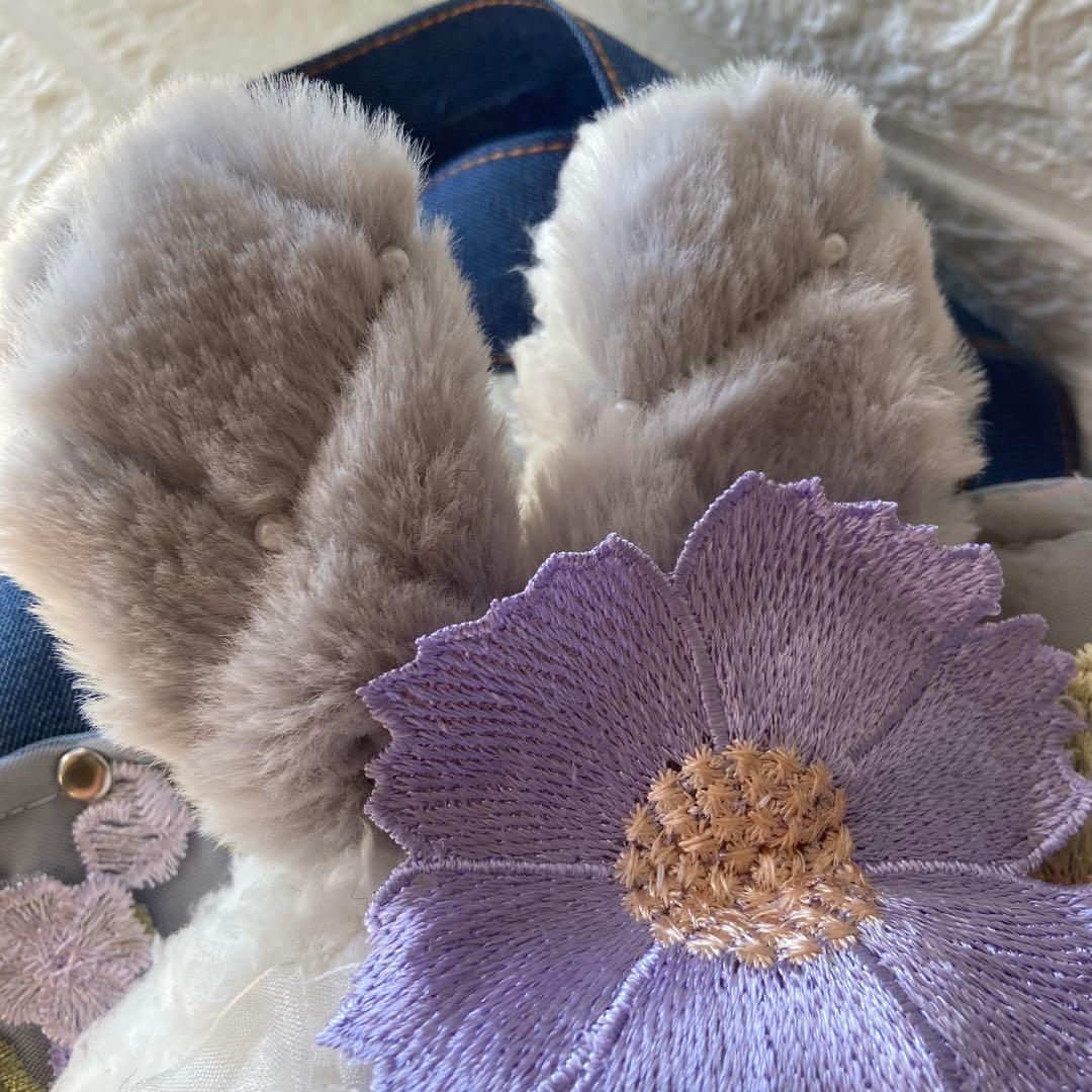 m*e様 コヤンイサムチョン　ボアトートバッグ　レースお花　刺繍レース　オッドア