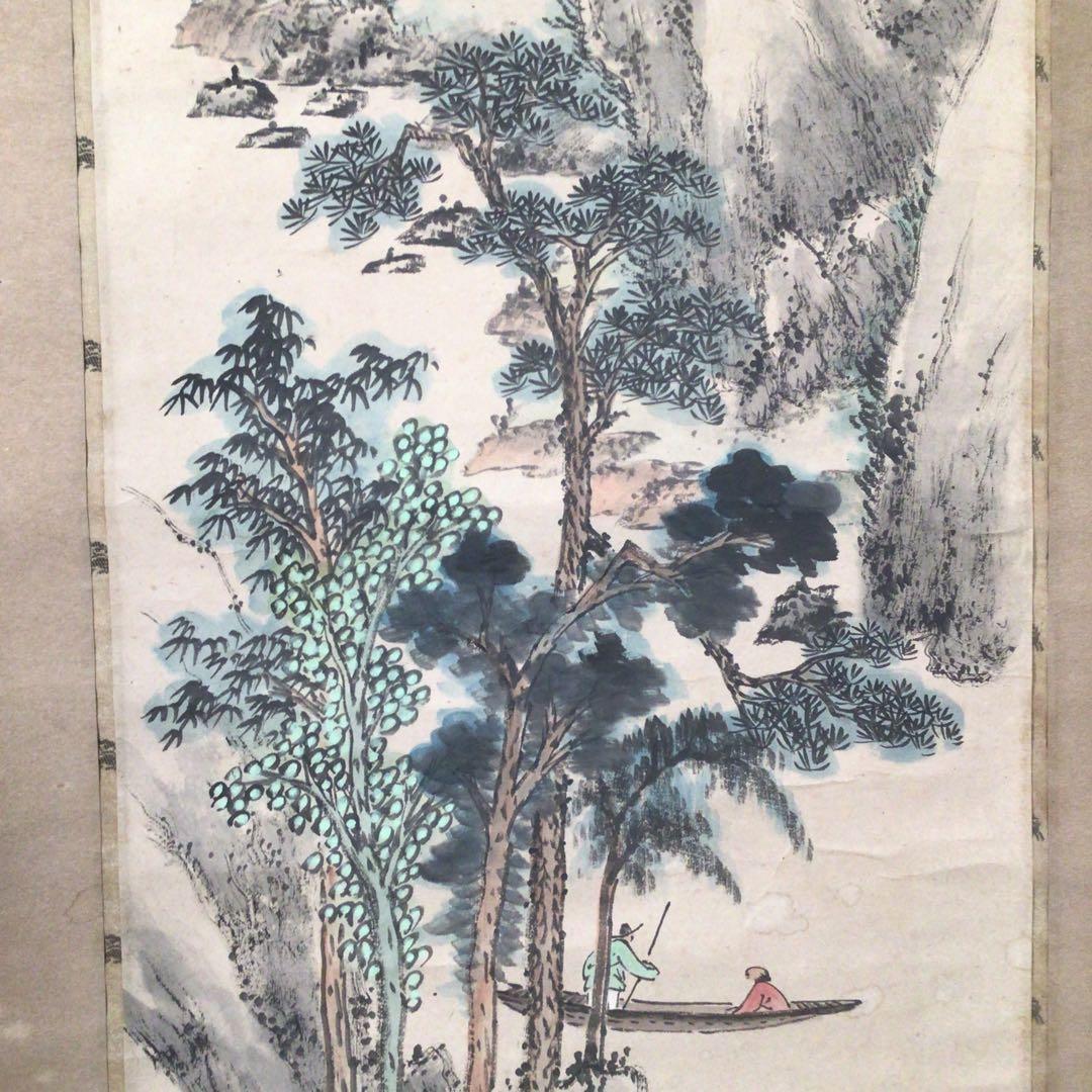 No4421 掛軸　水墨山水画　松渓　肉筆紙本　茶道具　古画　古美術　送料無料